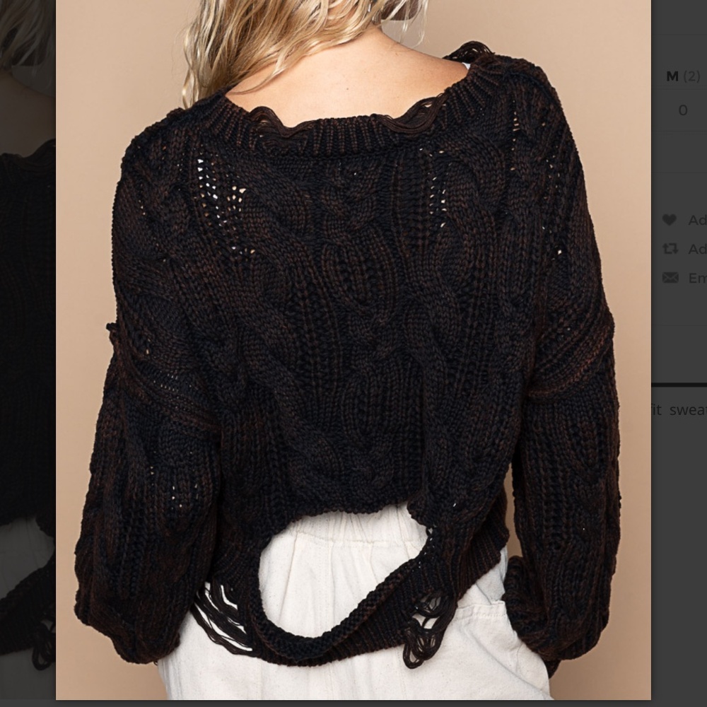 POL “ Chrissy” POL Vintage Washed Distressed Cropped Sweater 79 - Picture 4 of 6